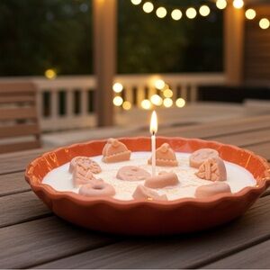 Orange Pie-Shaped Candle with Decorative Toppings
